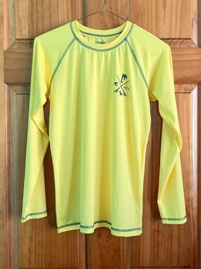 Boy’s size 12/14 Quad Seven banana yellow long sleeved swim shirt/rash guard